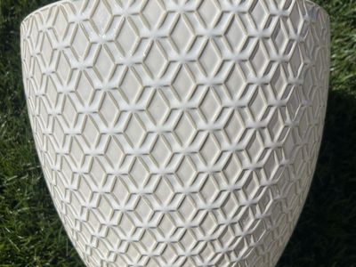 Geometric Pattern White Ceramic Planter Pot - Modern Home & Garden Decor