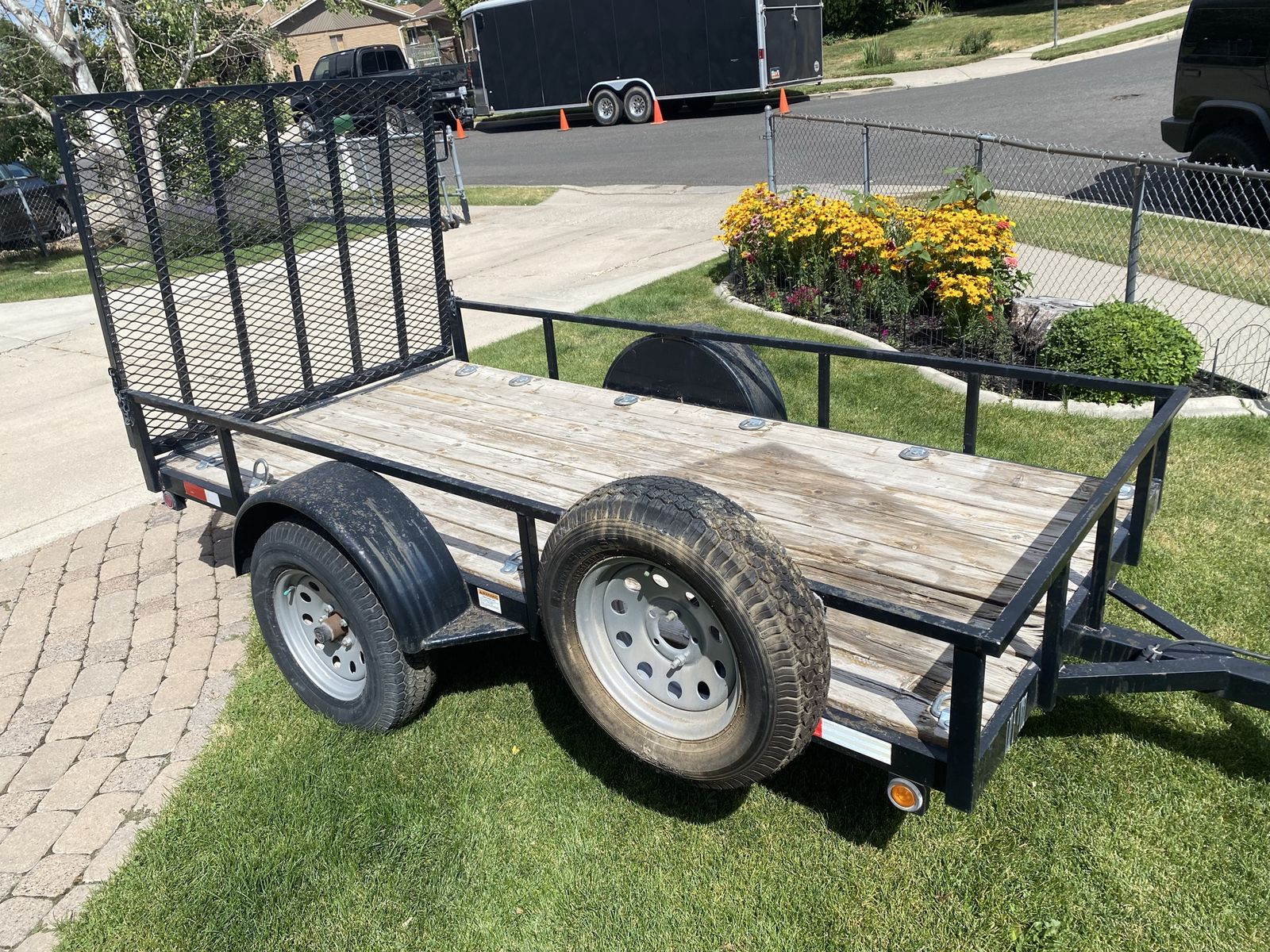 5x10 Big Bubbas ATV/ Utility Trailer with Ramp - Black Frame, Wood Deck, Spare Tire