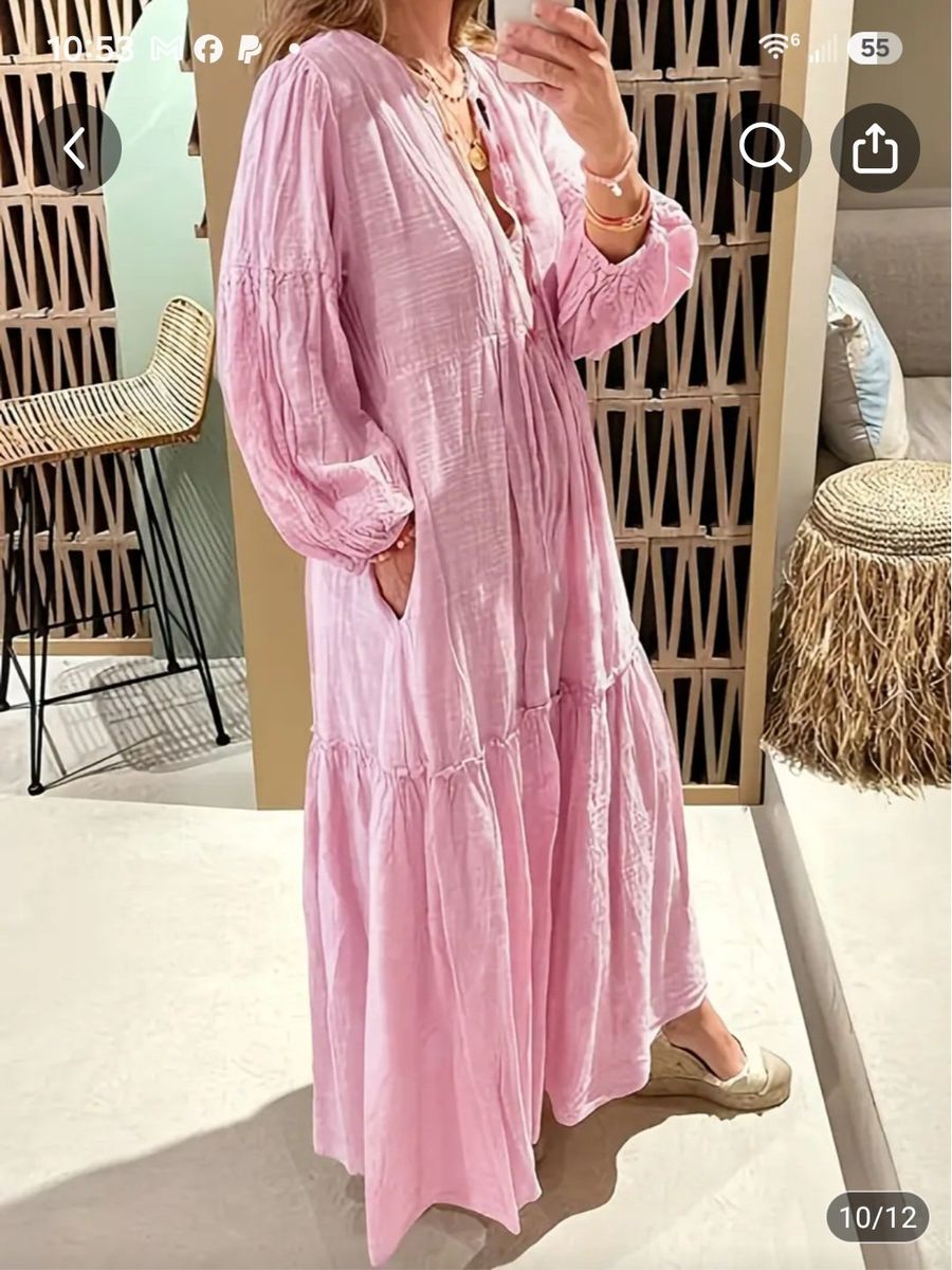NEW Women's tiered pink gauze midi dress with pockets. Very beautiful light and flowy.