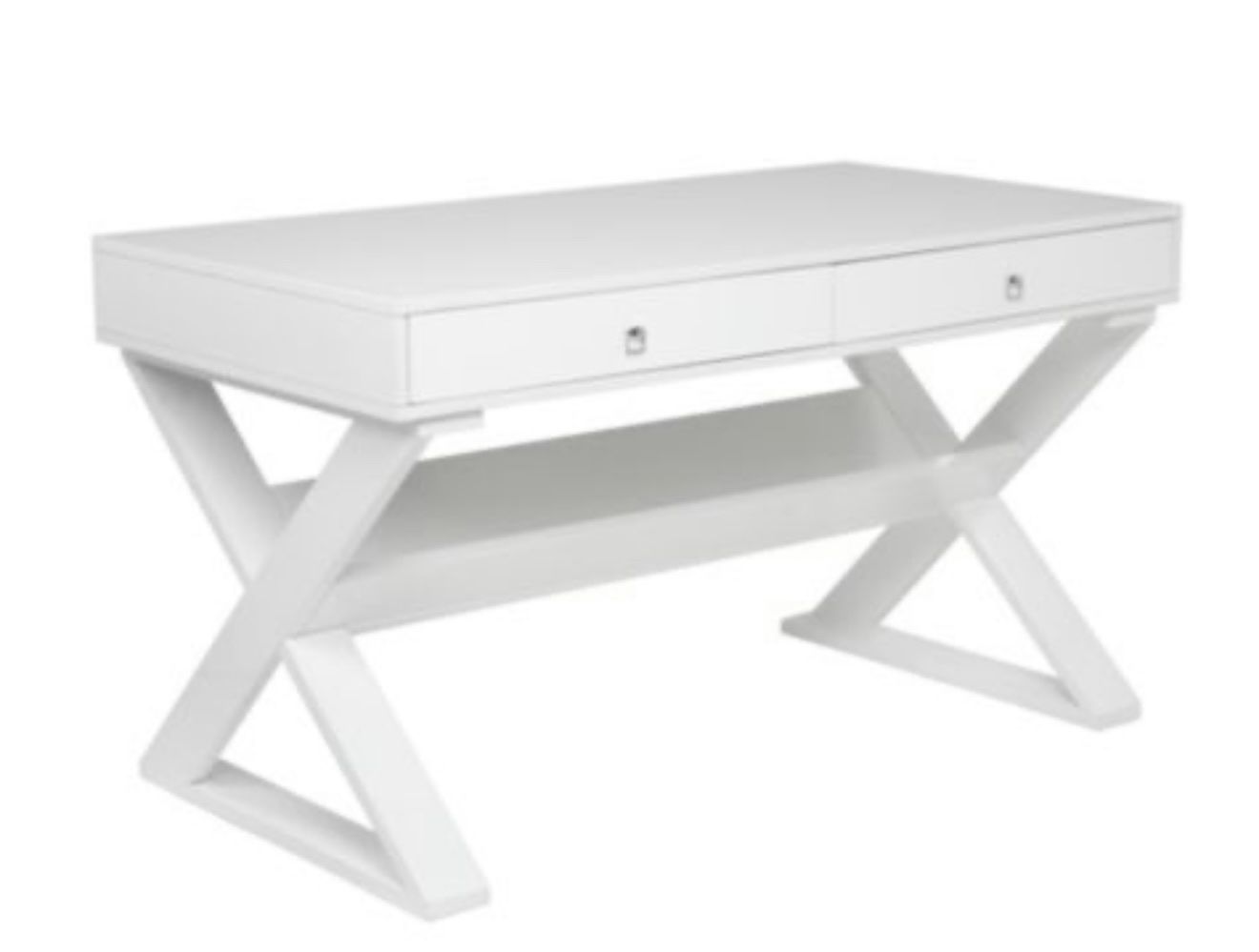 Modern White Z Gallerie Desk with Two Drawers and Lower Shelf