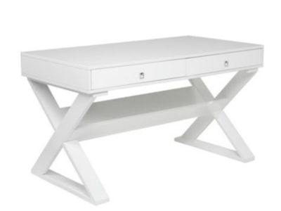 Modern White Z Gallerie Desk with Two Drawers and Lower Shelf