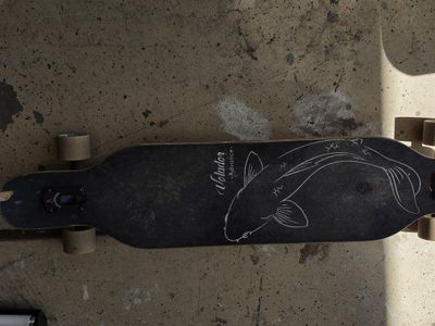 Volador Advance Longboard Skateboard - Black with Koi Fish Design