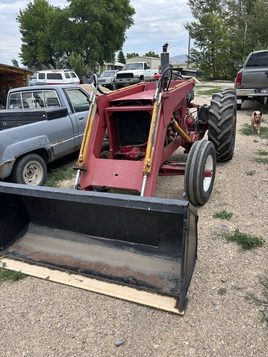 IH gas Tractor with Front Loader and Bucket - Farm Equipment