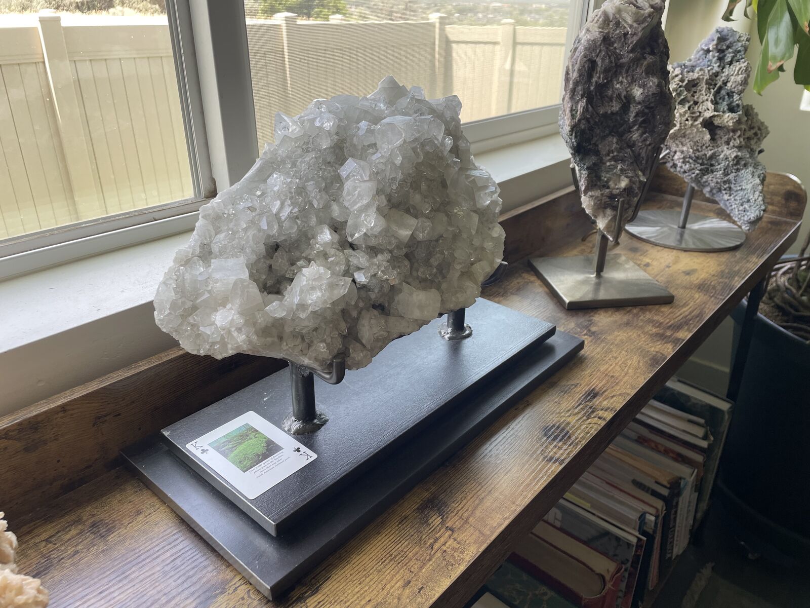 Large Apophyllite Crystal Mineral Specimen on Custom Display Stand