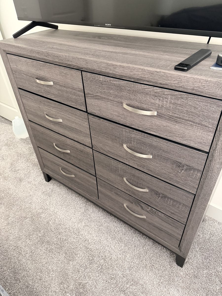 Spacious Gray Wood Dresser with 8 Drawers