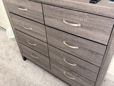 Spacious Gray Wood Dresser with 8 Drawers