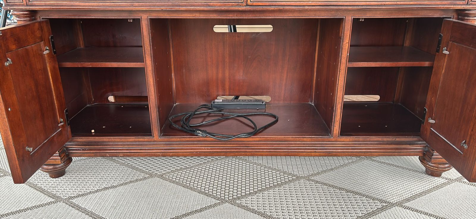 Classic Wood Entertainment Center Console TV Stand with Drawers and Cabinets, Dark Cherry Finish