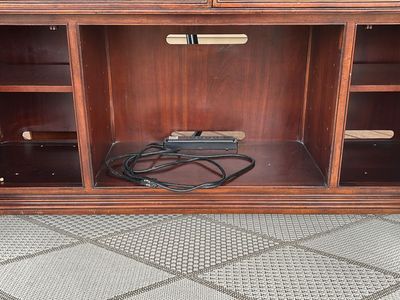 Classic Wood Entertainment Center Console TV Stand with Drawers and Cabinets, Dark Cherry Finish