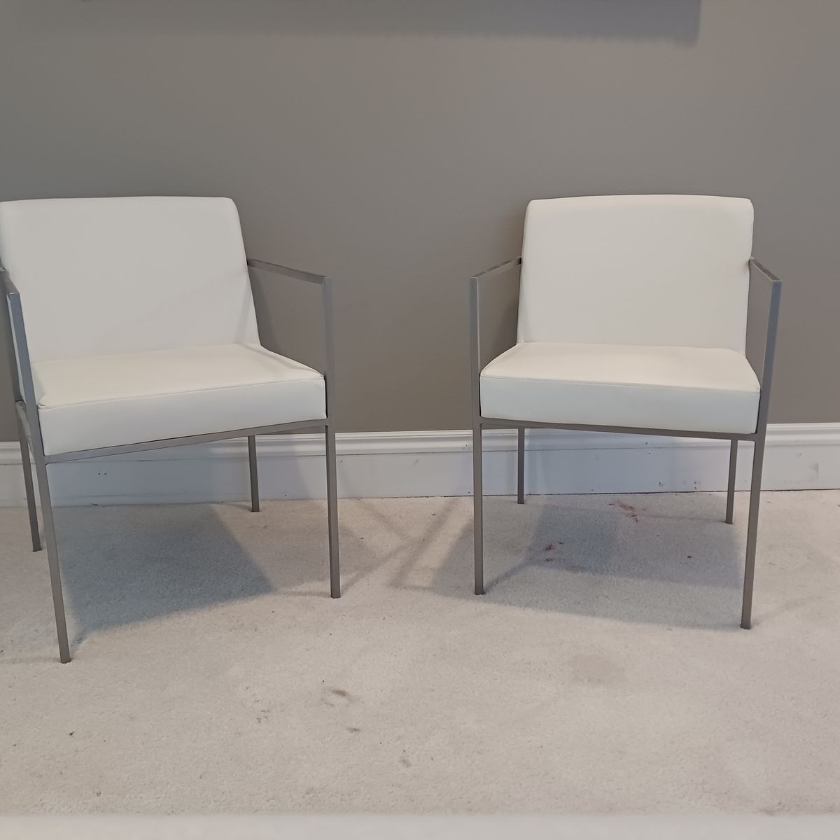 White Faux Leather and Chrome Accent Chairs