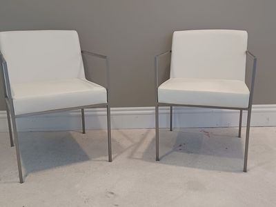 White Faux Leather and Chrome Accent Chairs