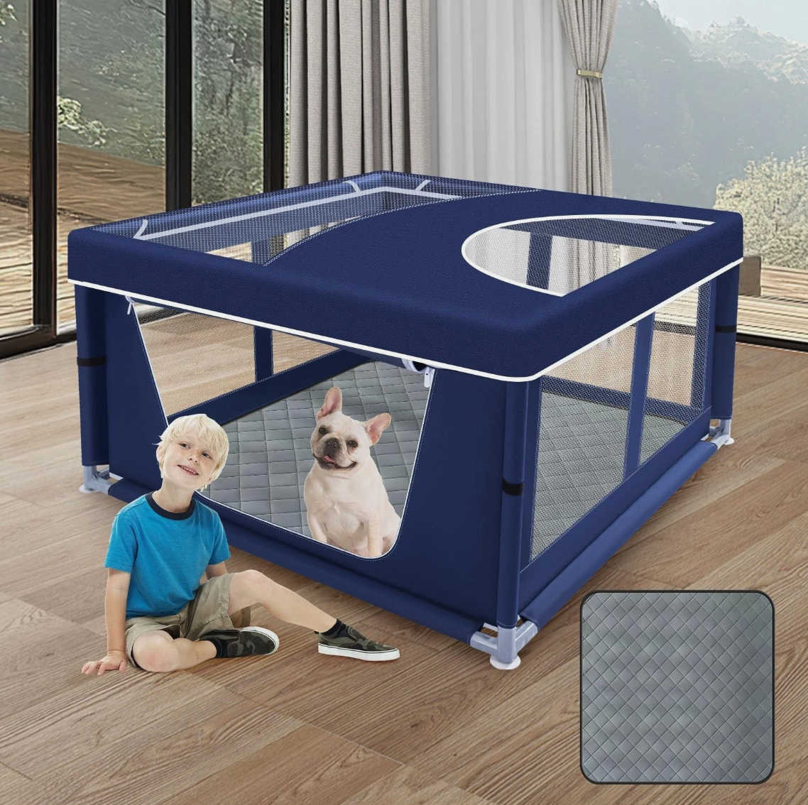 XVISHX 42" Dog Puppy Playpen w/ Cover & Pad Indoor Outdoor Portable Pet Pen