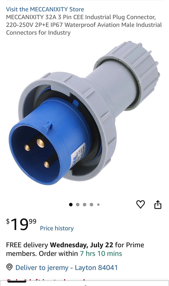 MECCANIXITY 32A 3-Pin CEE Industrial Plug Connector, 220-250V, IP67 Waterproof, Male
