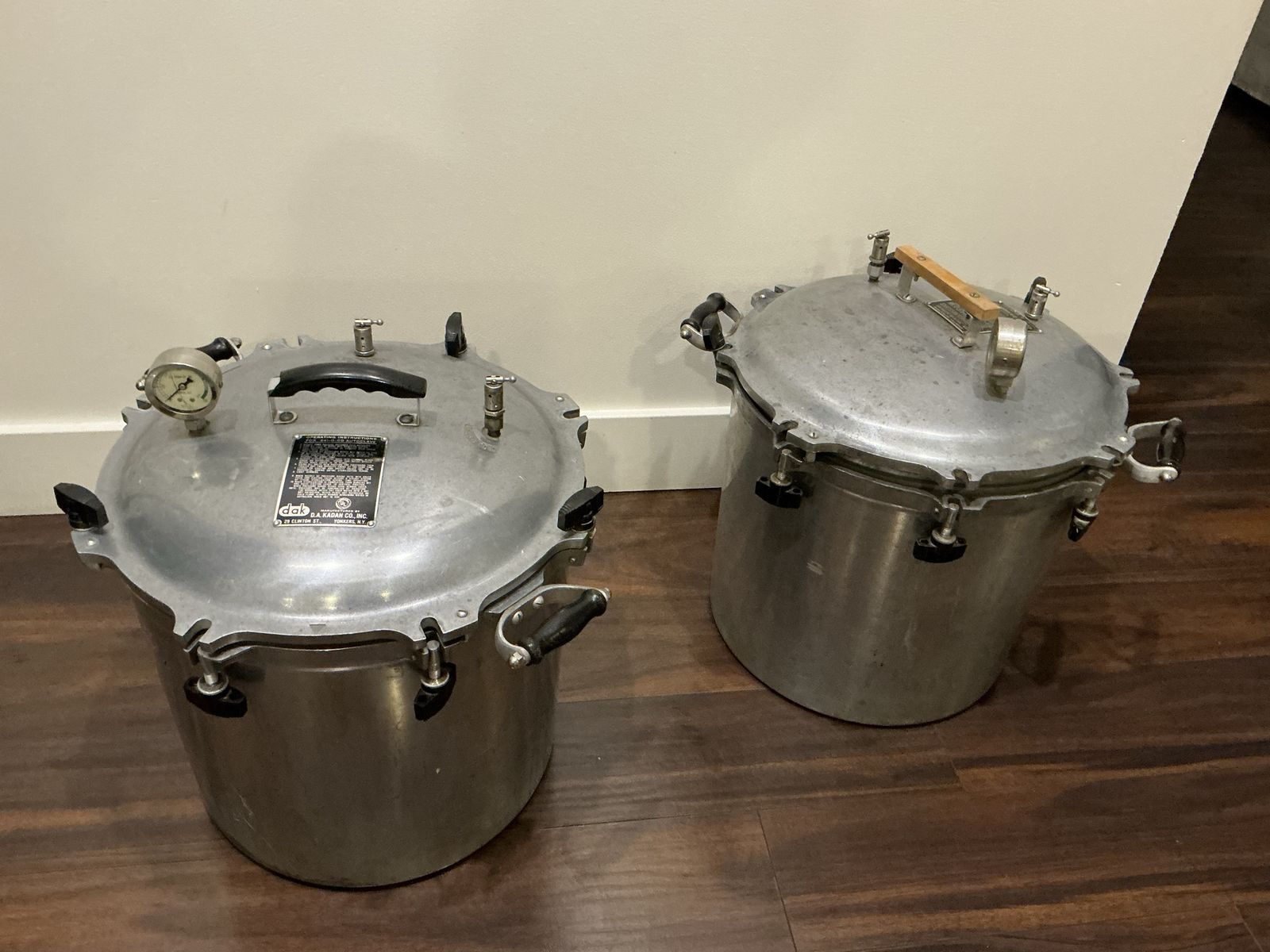 D.A. Kadan Co. Commercial Pressure Cooker / Autoclave Set of 2 all American style.