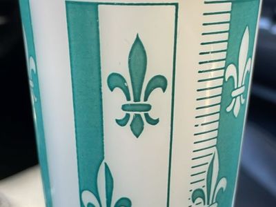vintage Hazel Atlas turquoise fleur de lis milk glass tumblers from the 1950s