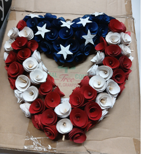 Patriotic Heart-Shaped Wreath - Red, White & Blue Floral Decor-Section A