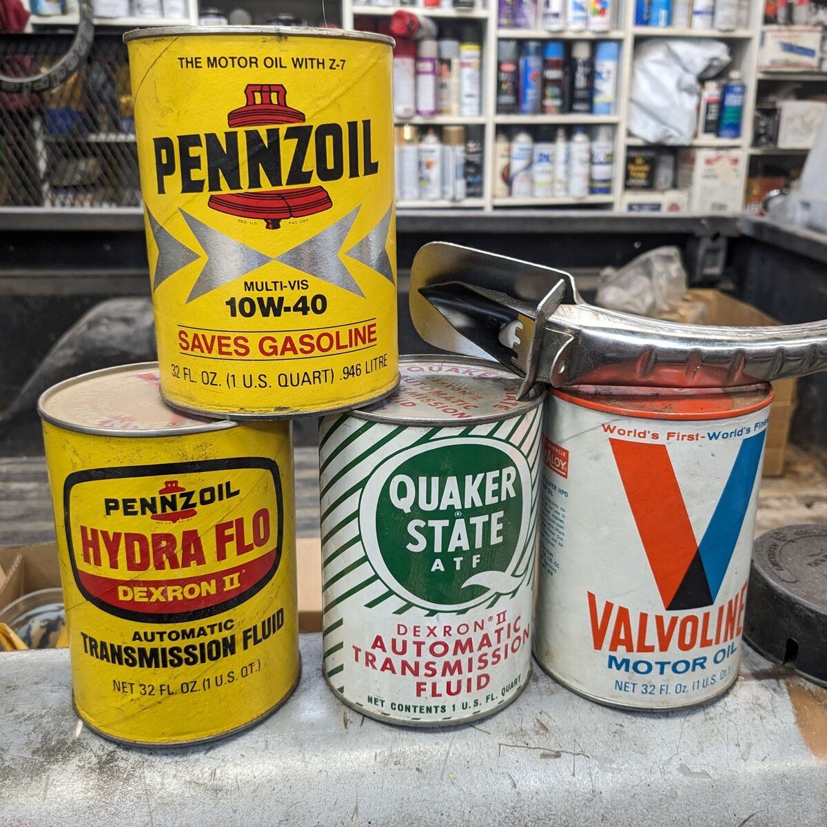 Vintage oil cans gas station sign porcelain neon