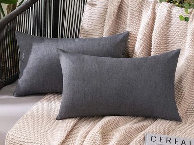 2-Pack Gray Linen Throw Pillow Covers 12x20 Inch for Couch Bed with Invisible Zipper