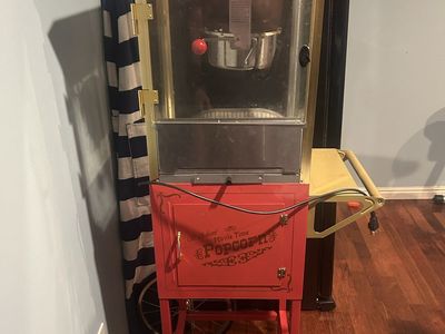 Vintage Style Movie Time Red Popcorn Popper Machine with Cart