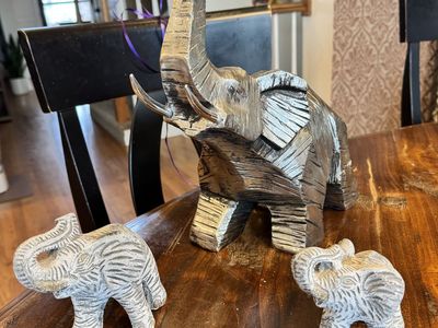 Three Adorable Elephants, Trunks Up!