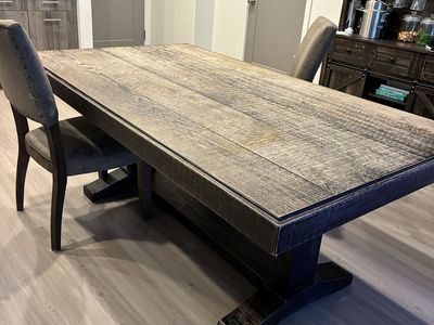 Rustic Farmhouse Style Trestle Dining Table with Weathered Wood Finish - Large, Sturdy Design
