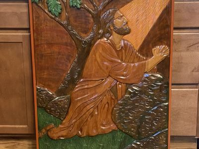 Hand-Carved Wood Jesus in Gethsemane Wall Art