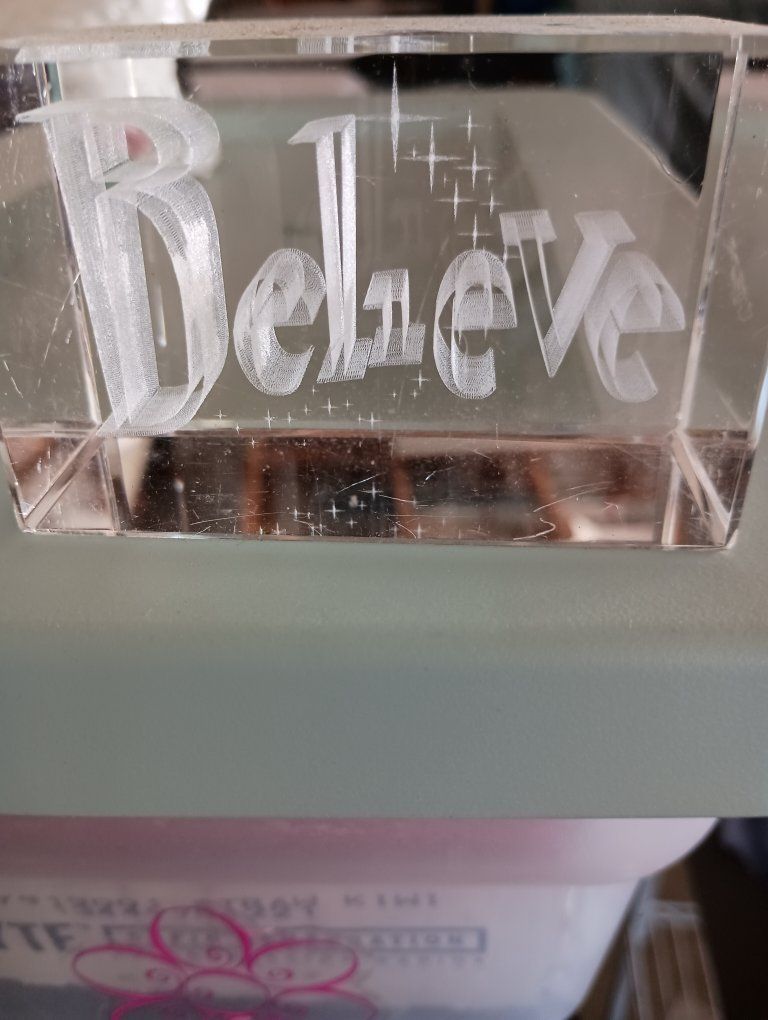 Etched Glass Crystal Paperweight Believe Word Block Decor