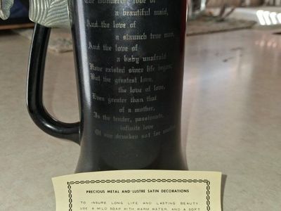 Vintage Princess House Frosted Black Beer Stein Mug with Pewter Lid and Poem