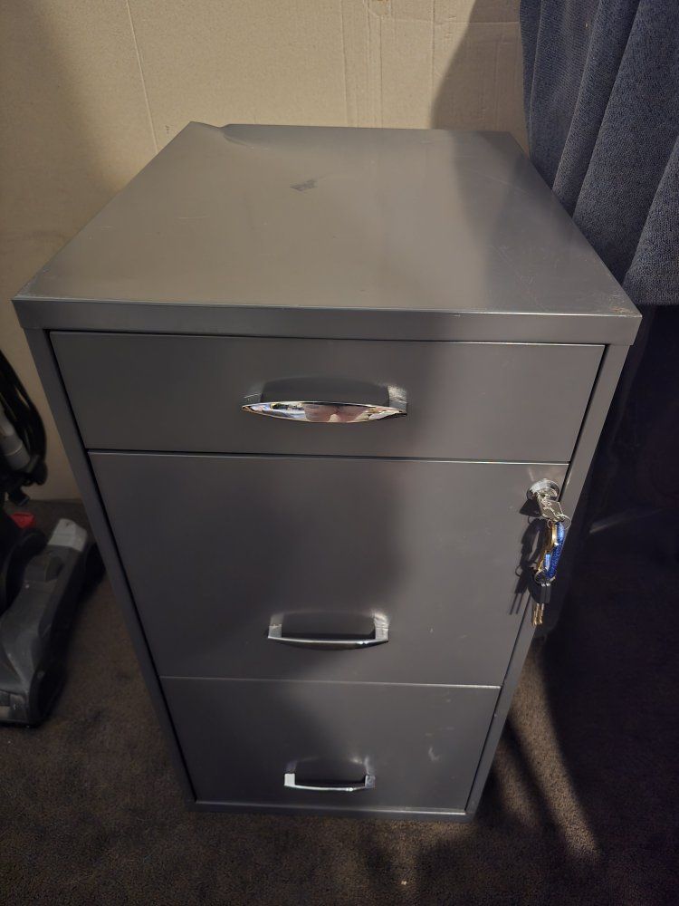 Gray 3-Drawer Metal Filing Cabinet with Lock and Keys