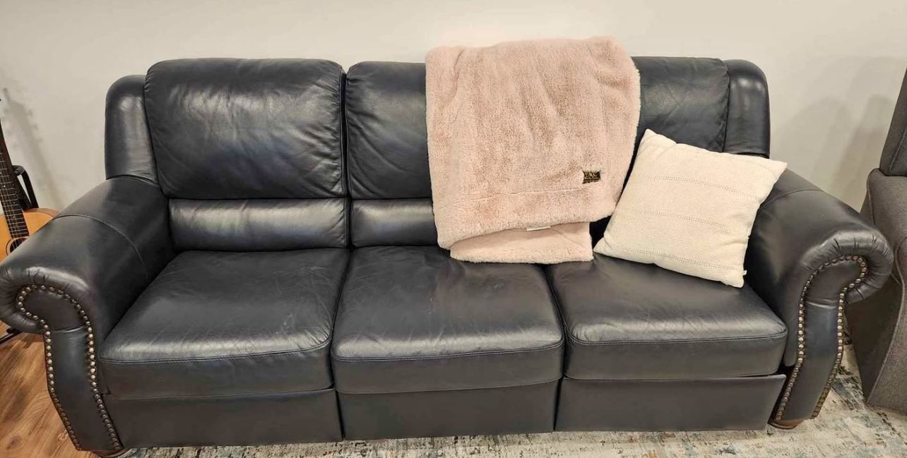 Vintage Blue Leather Couch - NEED GONE ASAP!