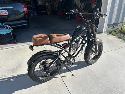 Custom Motorized Bicycle - Black Fat Tire with Brown Seat, Gas Powered, BBR Tuning Engine