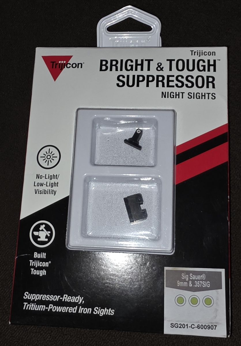 TrijiconR Suppressor/Optic Height Sights are three-dot tritium iron sights