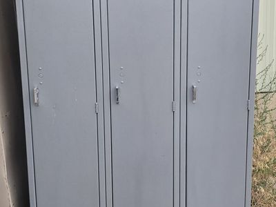 Used Grey Metal Lockers - Set of 3 Industrial Storage Units, Numbers 037, 038, 039