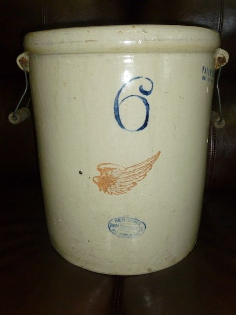 Antique #6 Red Wing Crock with Wooden Handles - Patented December-1915