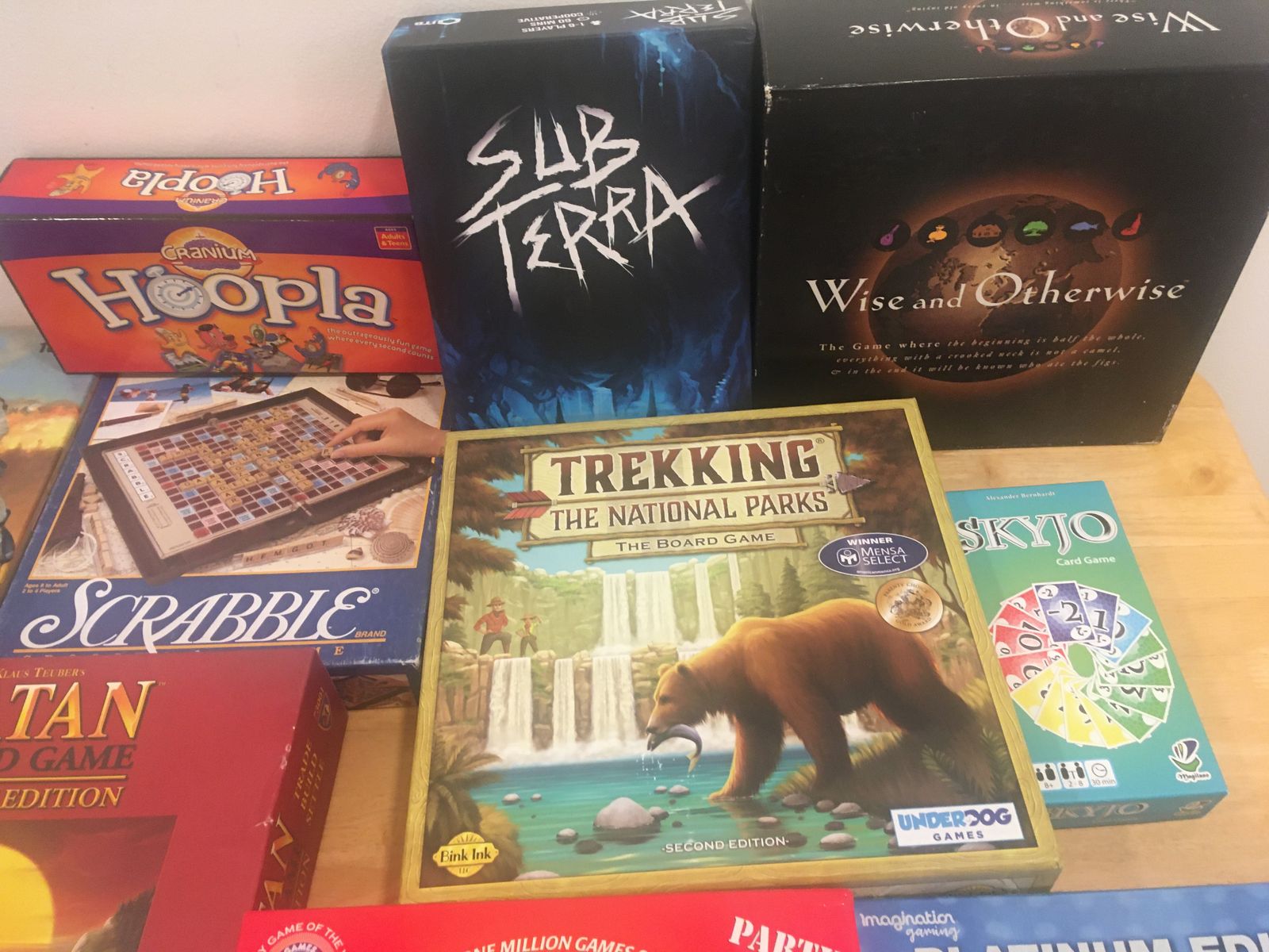 Assorted Board Games Lot - Trekking the National Parks, Sub Terra, Scrabble, Catan & More