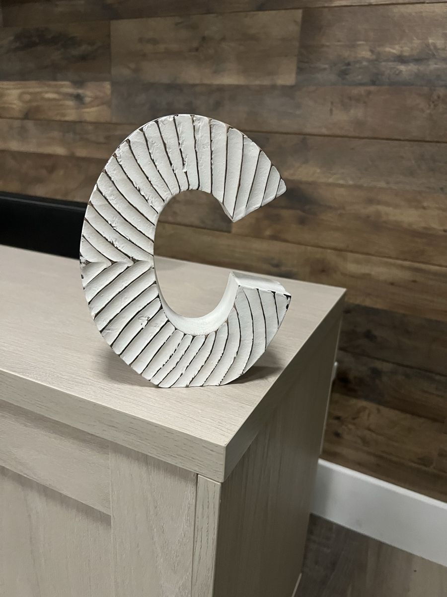 Decorative Wooden Letter C Distressed White Carved Home Accent