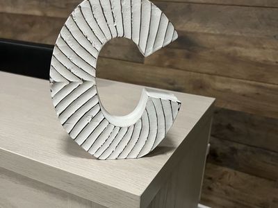 Decorative Wooden Letter C Distressed White Carved Home Accent