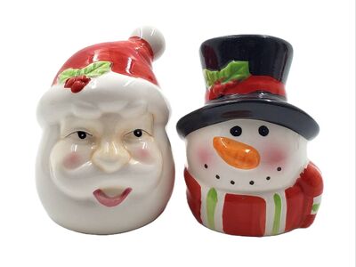 Miniature Vintage Ceramic “Santa Claus & Snowman” Salt & Pepper Shakers – NEW