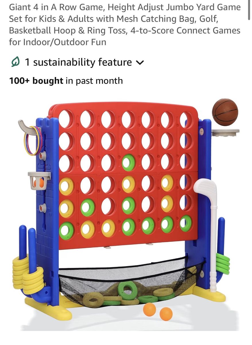 Giant 4 in A Row Game Jumbo Yard Game Set with Basketball Hoop & Ring Toss