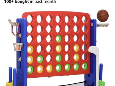 Giant 4 in A Row Game Jumbo Yard Game Set with Basketball Hoop & Ring Toss