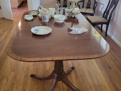 Dining table with 5 chairs and one arm chair
