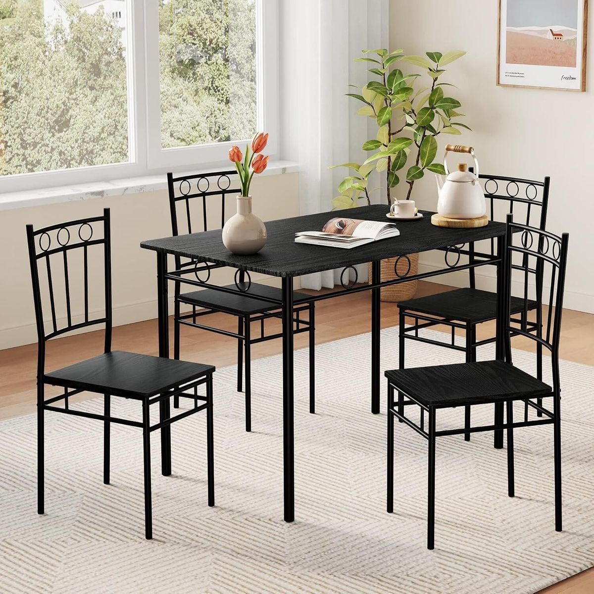 Vipbear 5-Piece Kitchen Table Set, Black