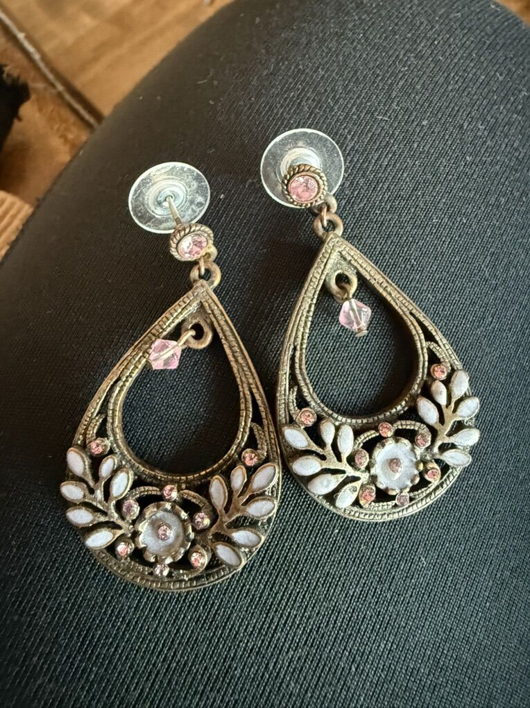 Earrings  metal intricate floral design 2”