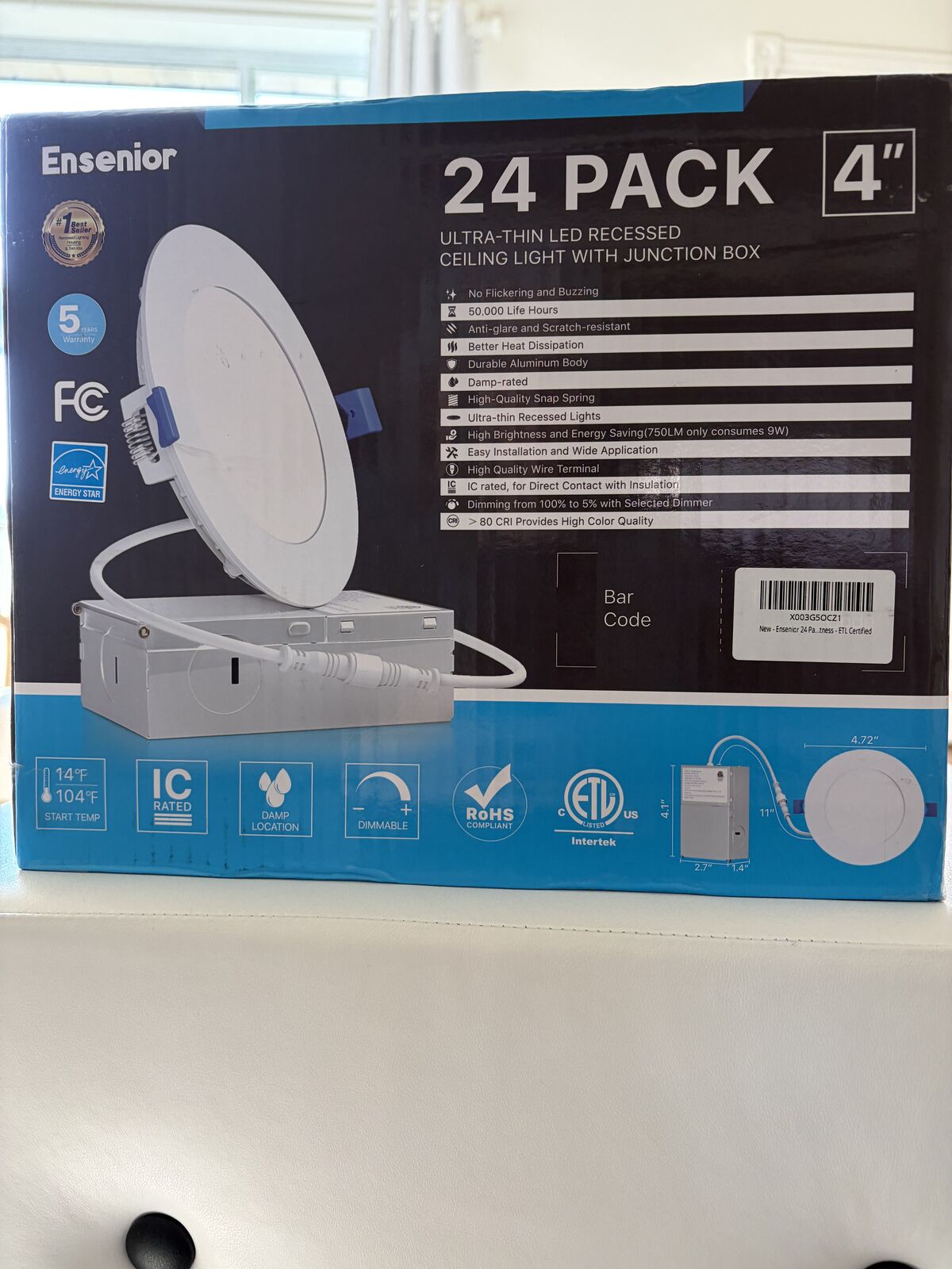 Ensenior 24 Pack 4" Ultra Thin Dimmable 5CCT LED Recessed Ceiling Lights with Junction Boxes