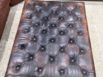 Tufted Leather Ottoman/Coffee Table - Dark Brown, 42"x33" - Good Condition