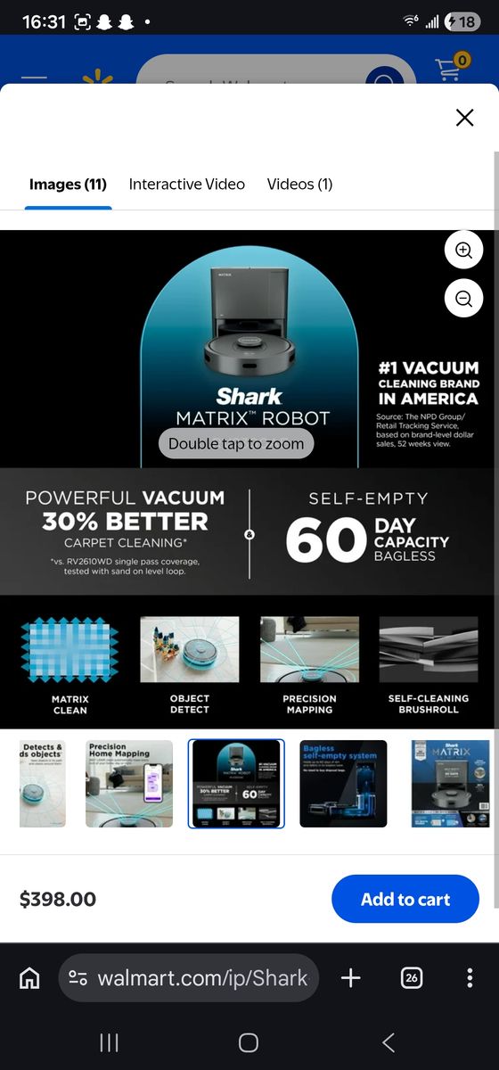 Shark matrix self emptying robot vac