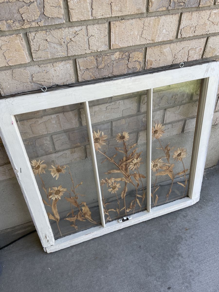 Vintage Window Frame Wall Art with Pressed Flowers - Rustic Floral Decor