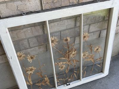 Vintage Window Frame Wall Art with Pressed Flowers - Rustic Floral Decor