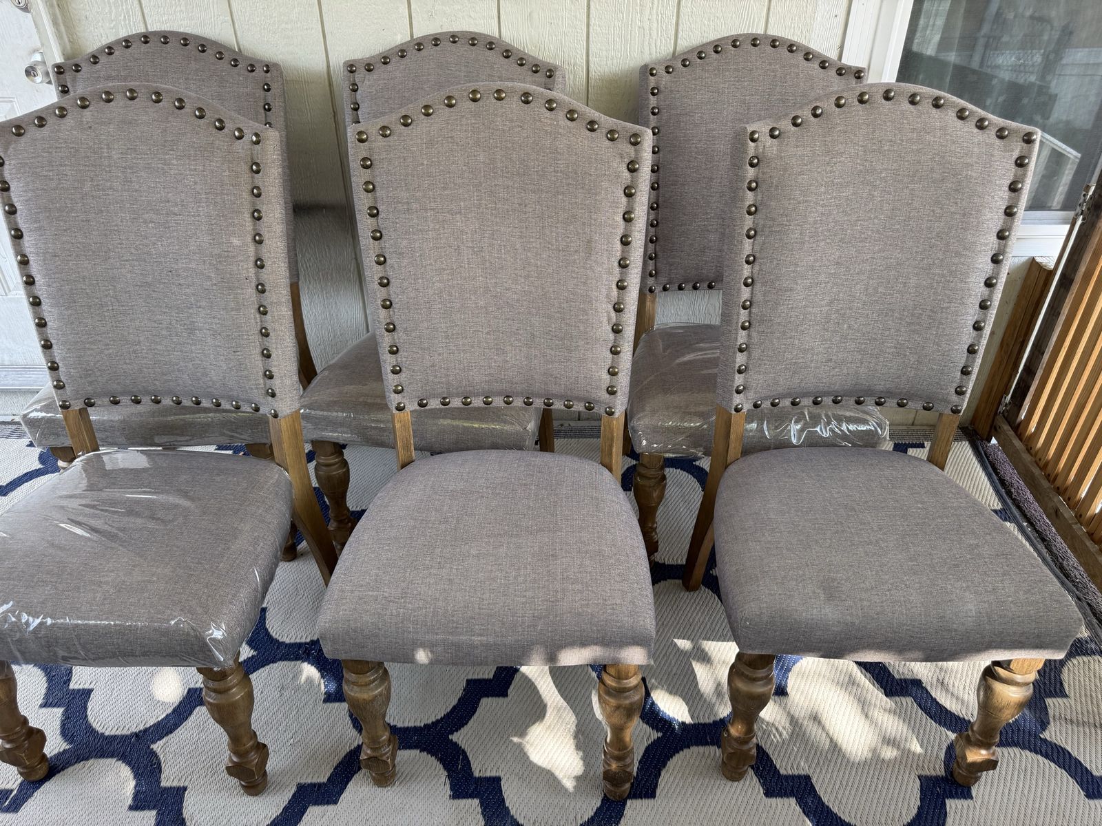 Ashly Set of 6 Upholstered Dining Chairs with Nailhead Trim and Turned Wooden Legs