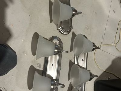 Set of 3 Bathroom Vanity Lights - Brushed Nickel 3-Light Fixtures with Frosted Bell Shades