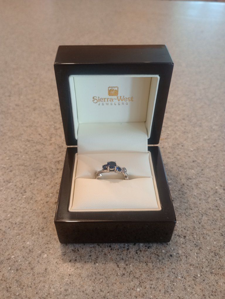 Sierra-West Jewelers 14k gold with Seven Blue Sapphire Stone Ring with Intricate Band